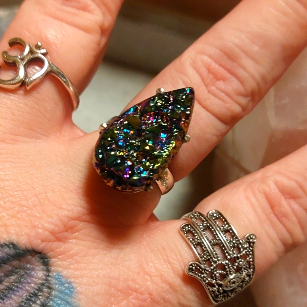 Titanium Druzy Teardrop Ring Size 7.75